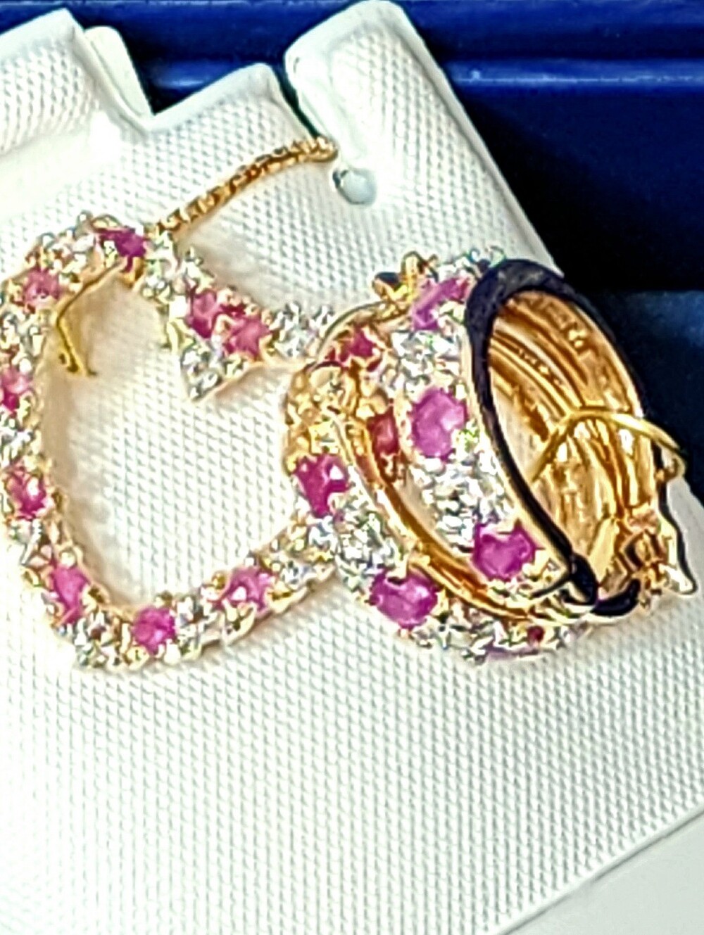 Ruby-Diamond necklace heart &  circle earrings 18k gold red & clear stones nwt - Picture 3 of 13
